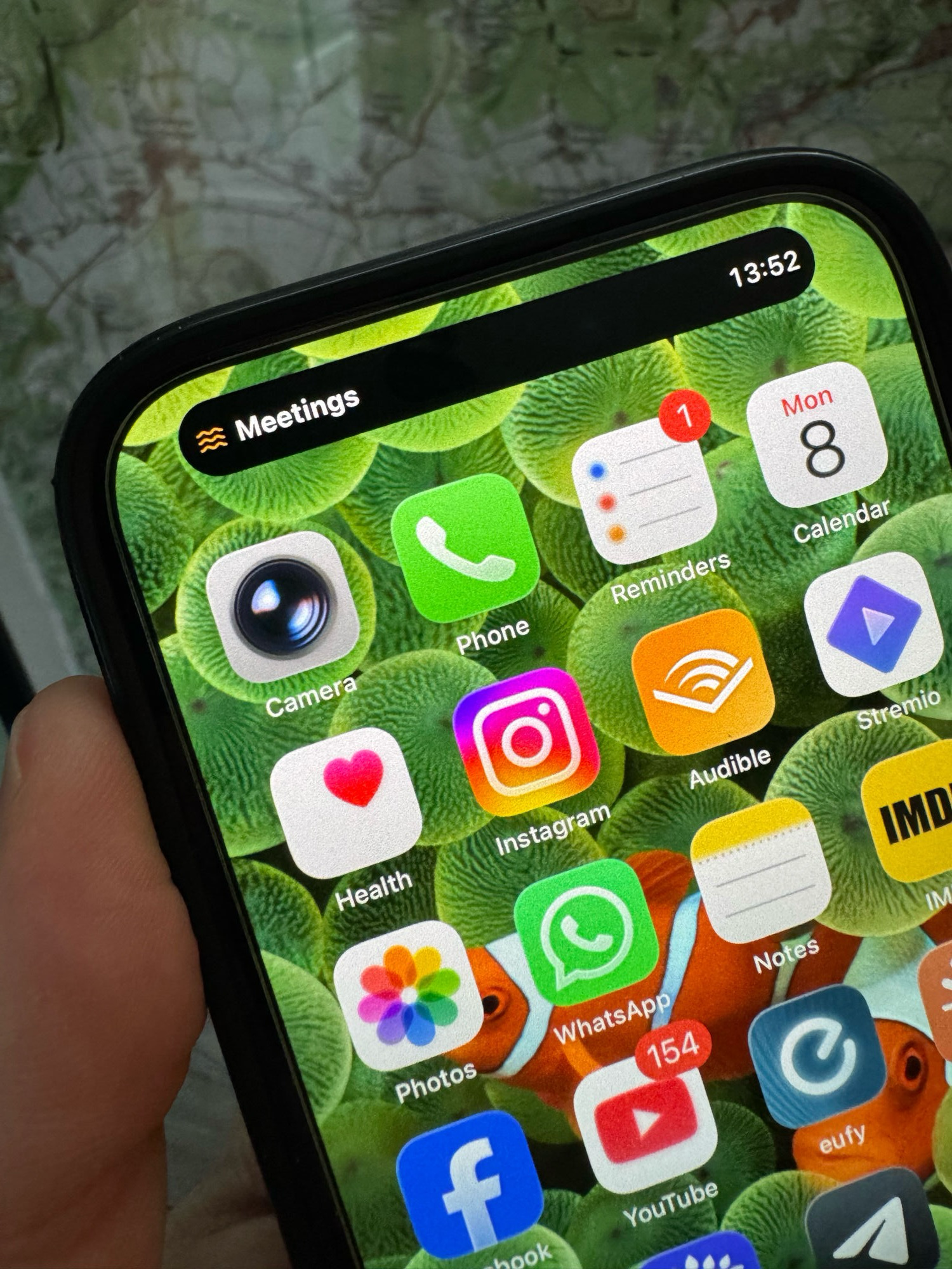 Home Screen with the active flow shown in the Dynamic Island